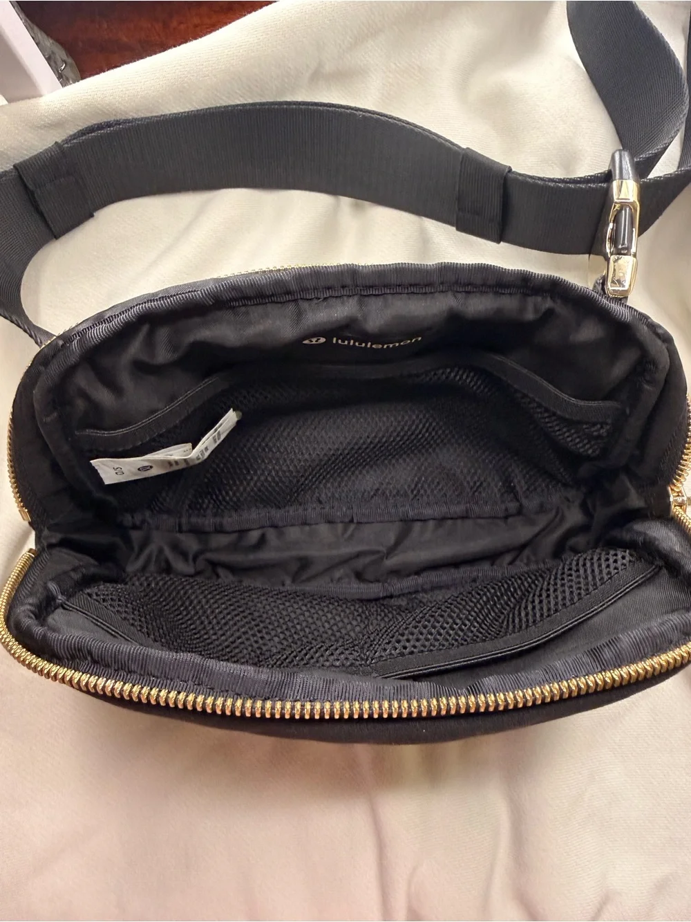 Lululemon Everywhere Belt Bag 1L (Velour Fabric) in Black with Gold Hardware